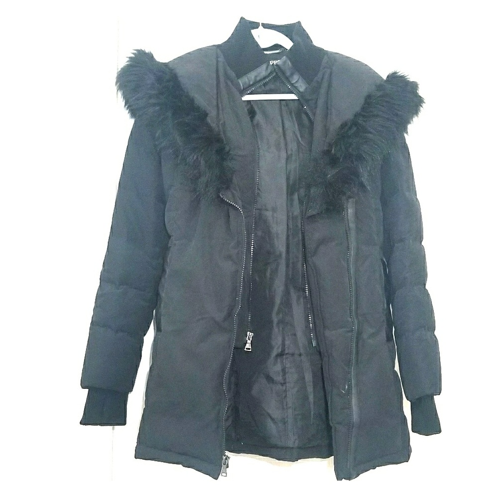 XS Fur hoodie long puffer coat EXPRESS